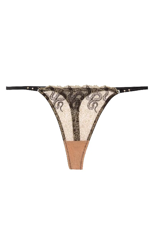 Amal Gold And Black Embroidery Thong