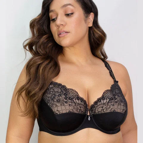 Curvy Couture Tulip Lace Push Up Bra Black