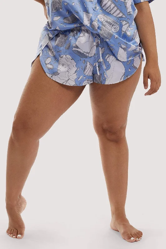 Logan Spector Recycled Blue Statues Satin Shorts