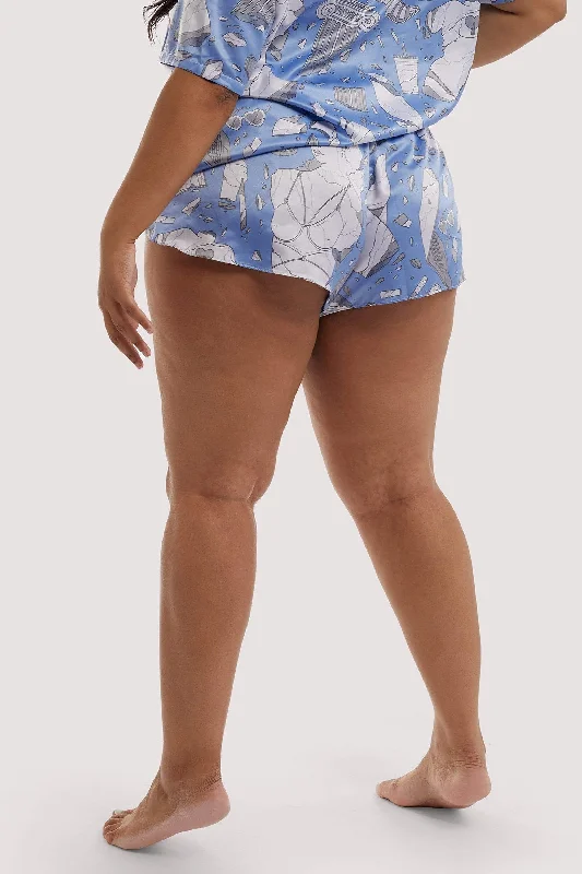 Logan Spector Recycled Blue Statues Satin Shorts