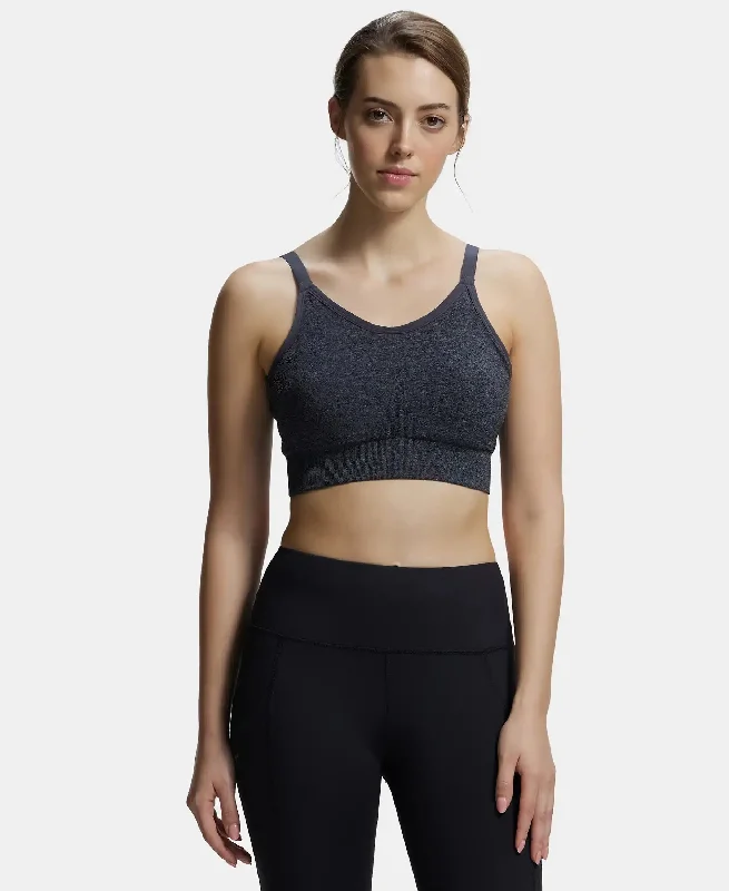 Wirefree Padded Recycled Polyester Elastane Stretch Racer Back Styling Sports Bra with Stay Fresh Treatment - Black Melange