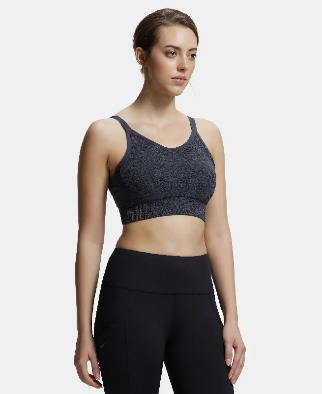 Wirefree Padded Recycled Polyester Elastane Stretch Racer Back Styling Sports Bra with Stay Fresh Treatment - Black Melange