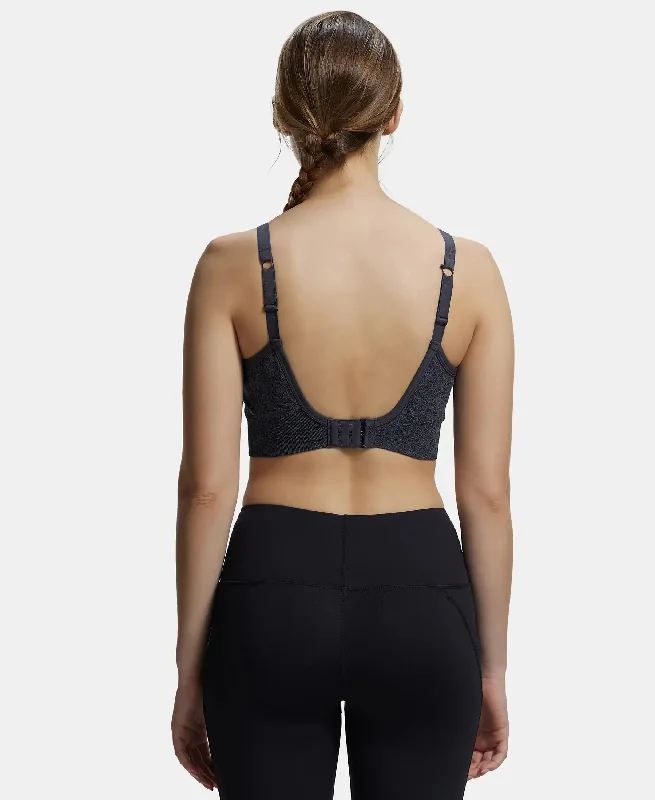 Wirefree Padded Recycled Polyester Elastane Stretch Racer Back Styling Sports Bra with Stay Fresh Treatment - Black Melange