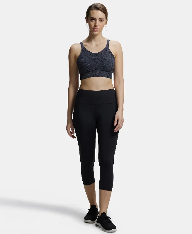 Wirefree Padded Recycled Polyester Elastane Stretch Racer Back Styling Sports Bra with Stay Fresh Treatment - Black Melange