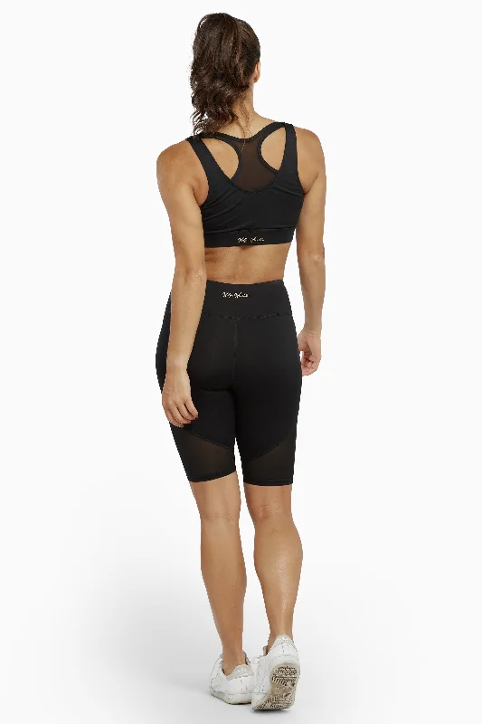 Black Cycling Shorts with Mesh Panel