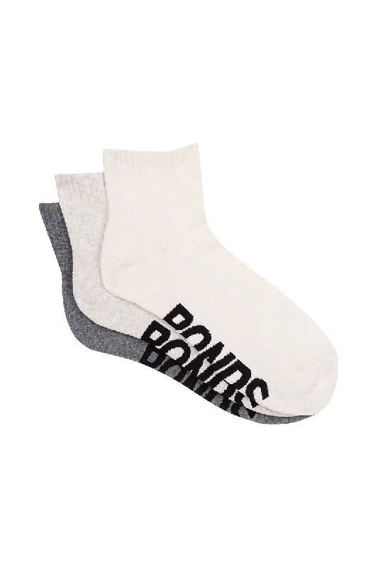 Bonds Mens Logo Quarter Crew 3 Pack - Charcoal/Oatmeal/Natural