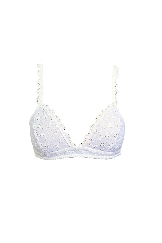 Broderie anglaise soft cup bralette in white