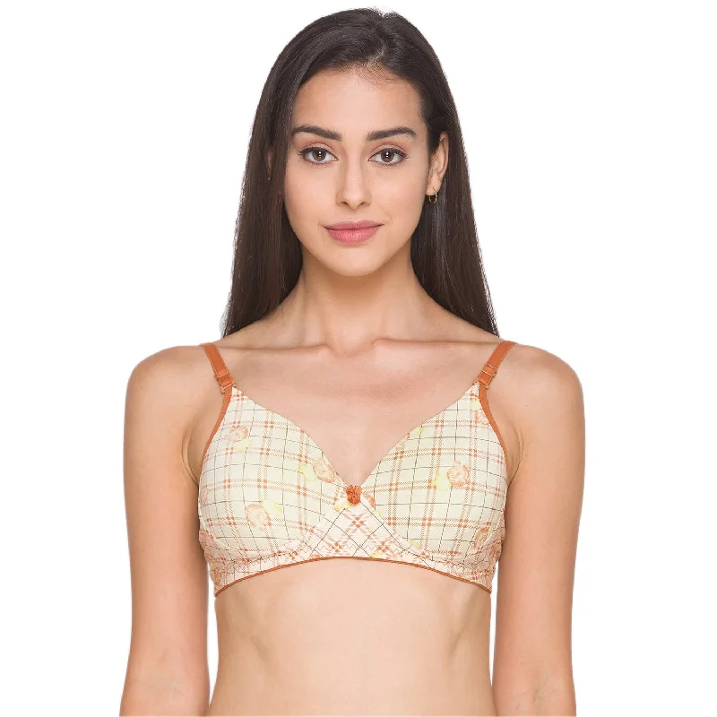 Lightly Padded Non Wired Nylon Solid Full Coverage Bra Printedcoral