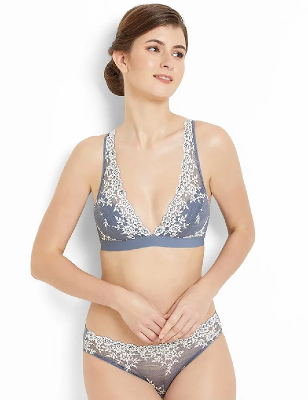 Embrace Lace Non Padded Non Wired 3/4th Cup Bridal Wear Medium coverage Lace Bralette - Blue