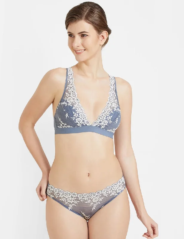 Embrace Lace Non Padded Non Wired 3/4th Cup Bridal Wear Medium coverage Lace Bralette - Blue