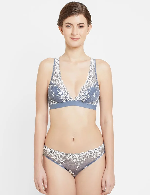 Embrace Lace Non Padded Non Wired 3/4th Cup Bridal Wear Medium coverage Lace Bralette - Blue