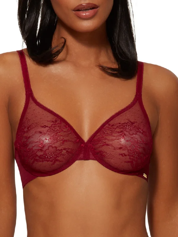 Glossies Lace Sheer Moulded Bra - Bordeaux