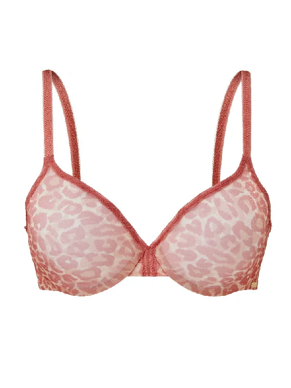 Glossies Leopard Sheer Moulded Bra - Blush Print