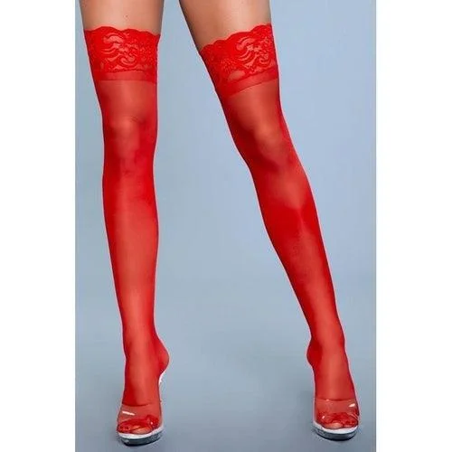 Lace Over It Hold-Up Stockings - Red