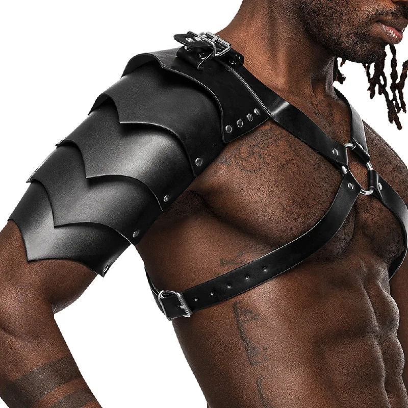 Male Power Aquarius Faux Leather Chest Harness With Shoulder Shield