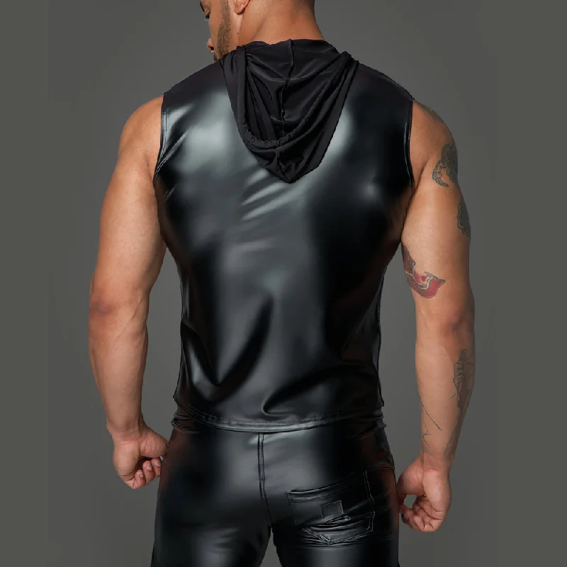 Noir Handmade Powerwetlook Sleeveless Hoodie With 2-Way Zipper