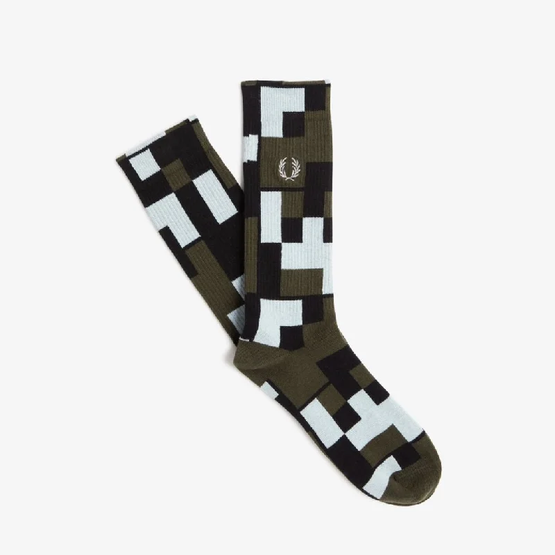 Pixel Print Socks (Light Ice + Black)