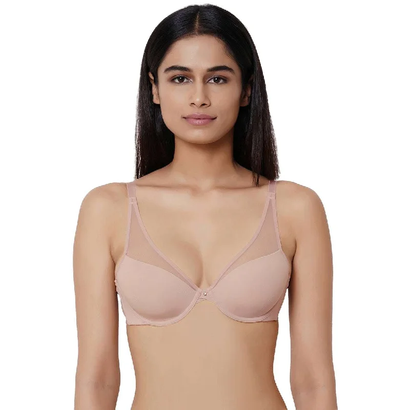 Plunge Padded Wired 3/4Th Cup Full coverage Fashion Bra - Mauve