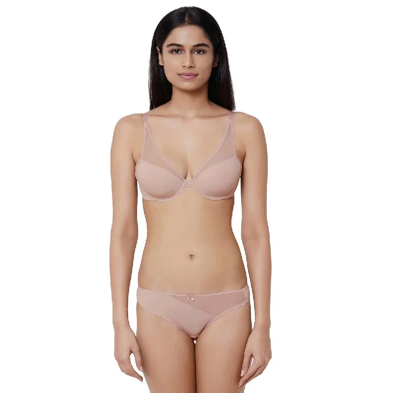 Plunge Padded Wired 3/4Th Cup Full coverage Fashion Bra - Mauve