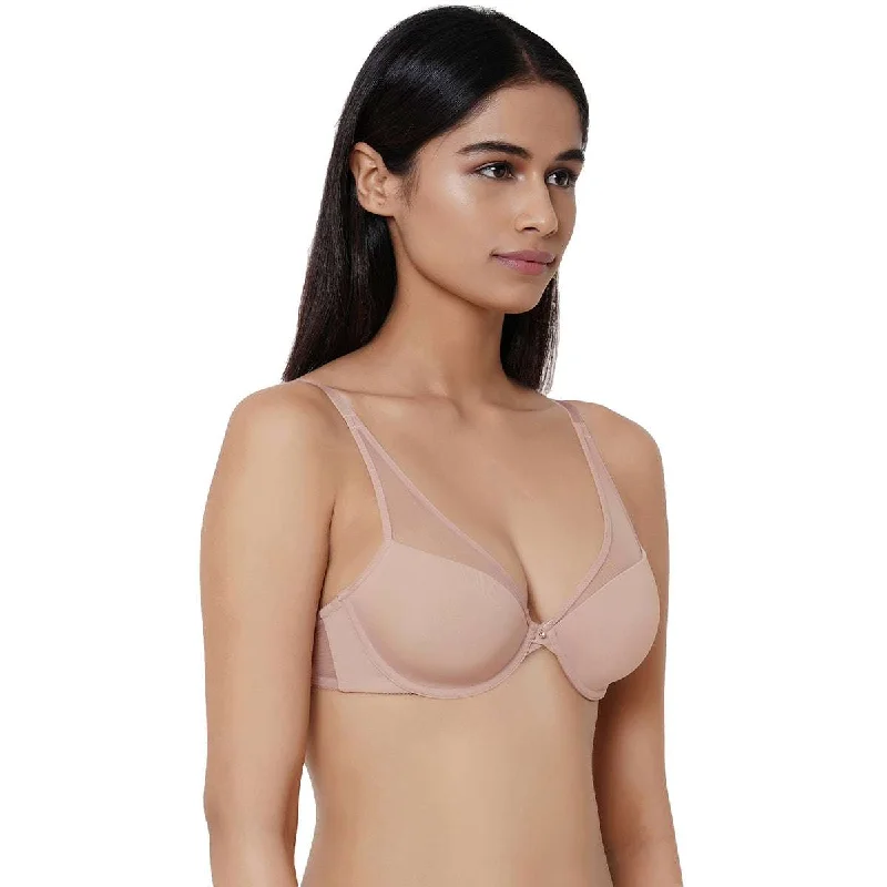 Plunge Padded Wired 3/4Th Cup Full coverage Fashion Bra - Mauve