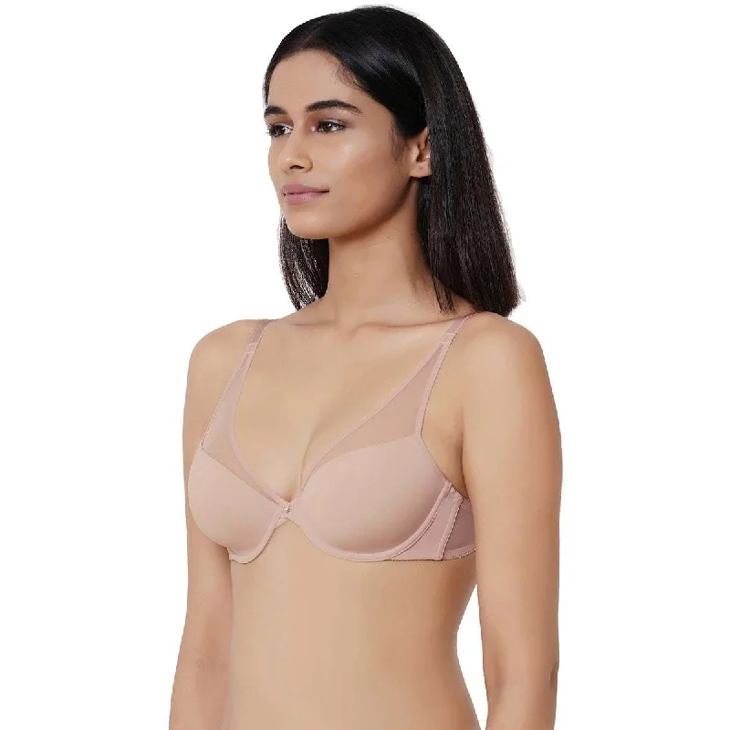 Plunge Padded Wired 3/4Th Cup Full coverage Fashion Bra - Mauve