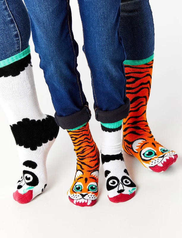 TIGER & PANDA MATCHY MISMATCHY SET - 2 PAIRS OF ADULT SIZE SOCKS