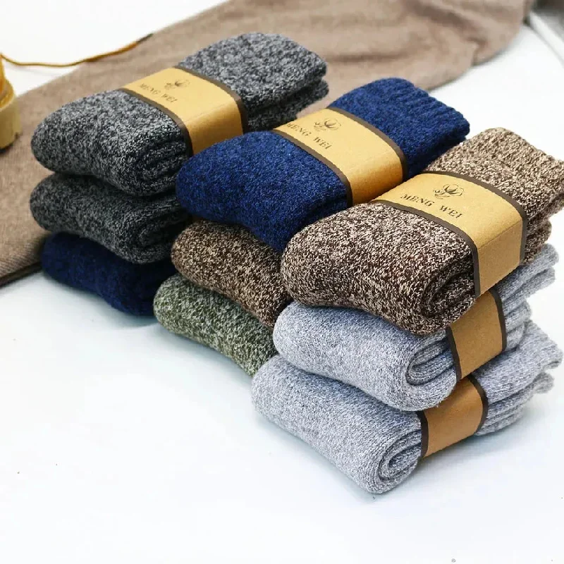 Winter Men's Merino Wool Socks Super Thick Warm High Quality Harajuku Retro Snow