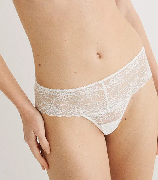 Floral Lace Wide Side Brazilian Panty White