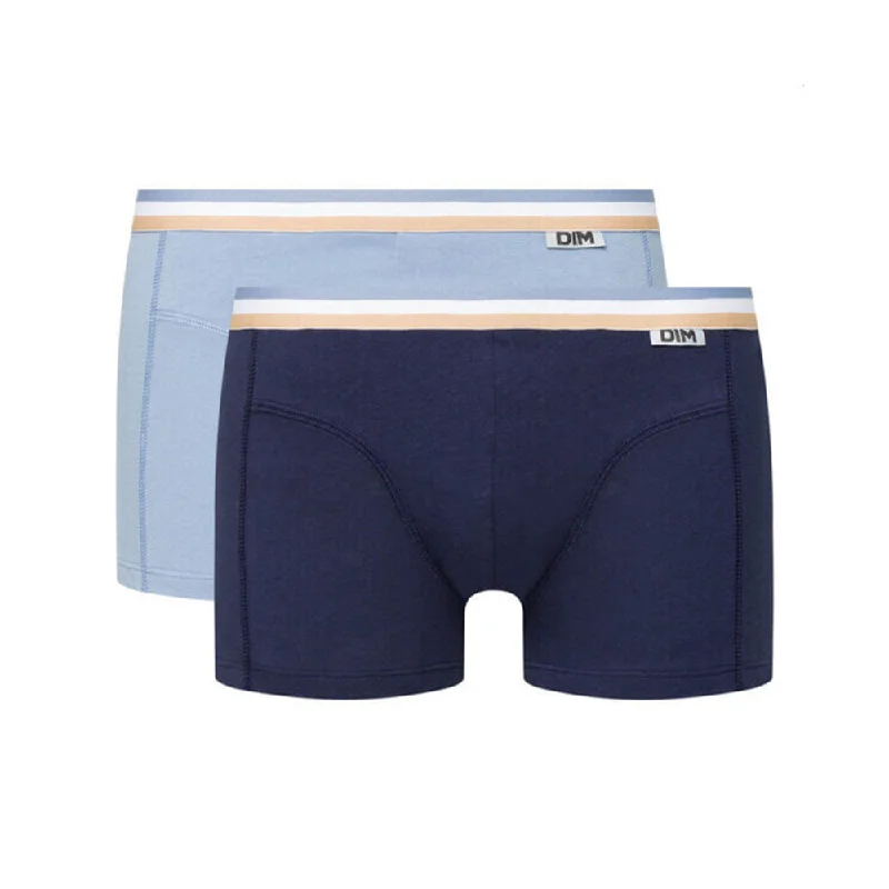 Dim Pack Of 2 Stretch Cotton Trunks With Three-Coloured Waistband Arctic Blue Ecodim