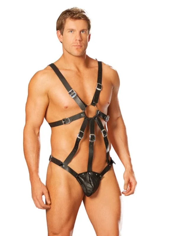 Men’s Black Leather w/ Attached Pouch Harness