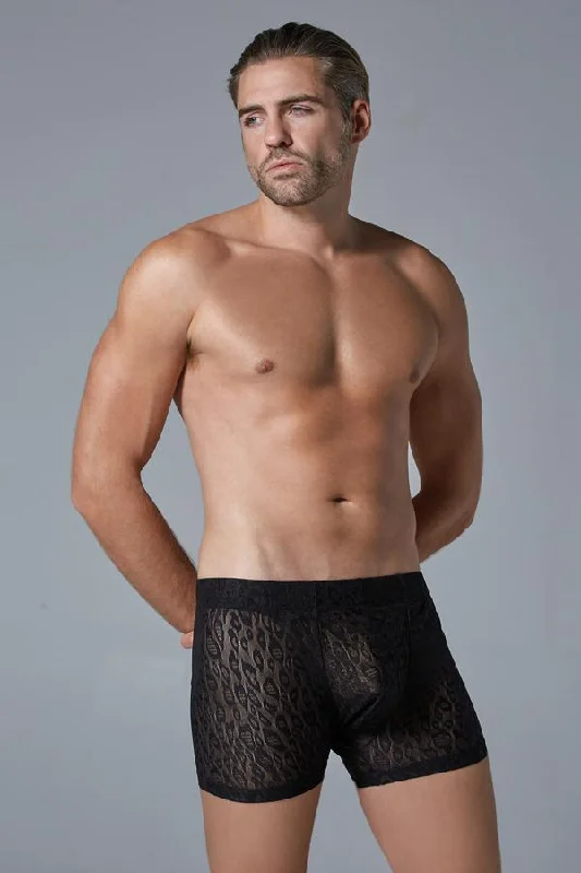 Men's Black Leopard Lace Shorts Underwear Brief