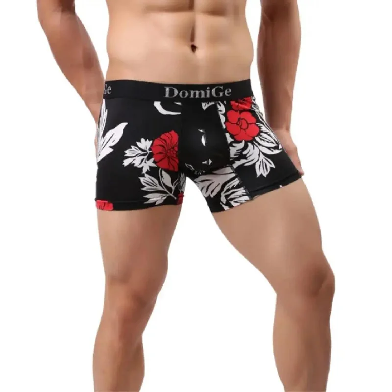 DomiGe Men's Mid-Rise Floral Printed Boxer Briefs Male Underwear