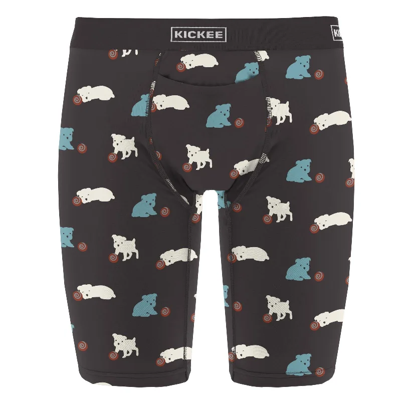 Men's Print Long Boxer Brief with Top Fly in Midnight Puppy