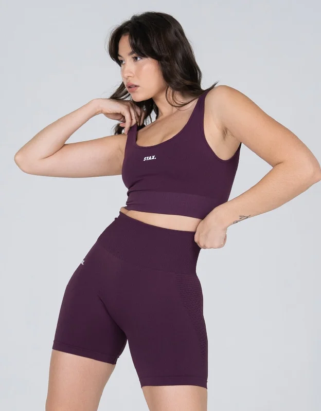 Premium Seamless V6 Low Back Crop- Amarnth (Burgundy)