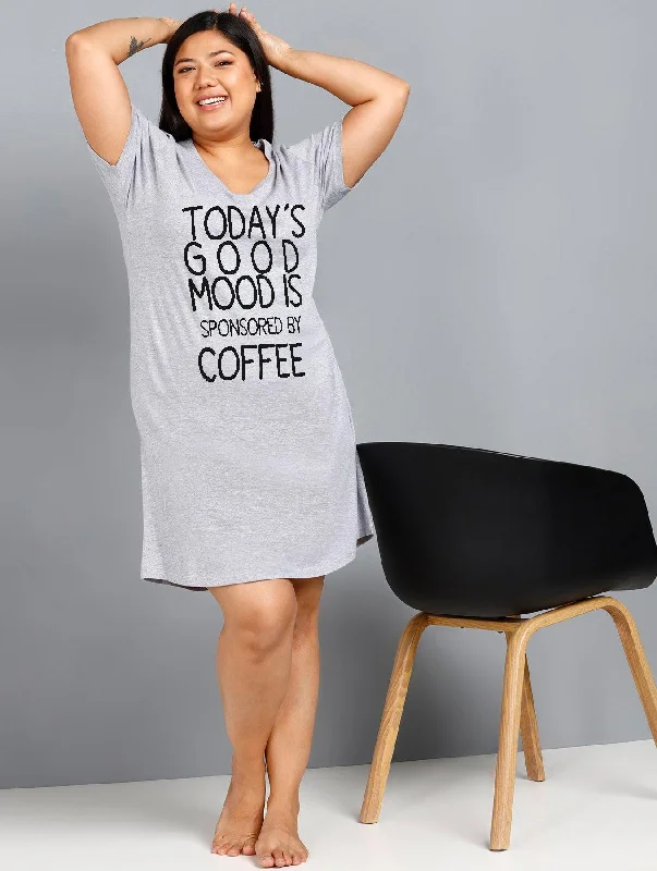 Womens Plus Size Printed Nighty (Grey)