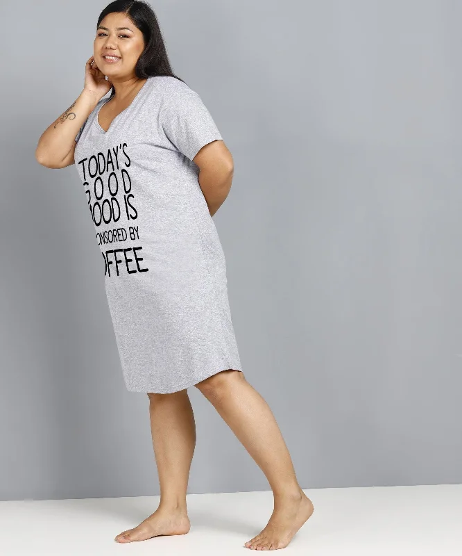 Womens Plus Size Printed Nighty (Grey)