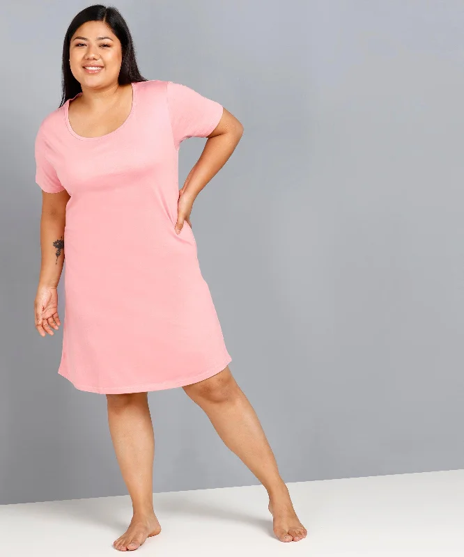 Womens Solid Plus Size Night Dress (Pink)