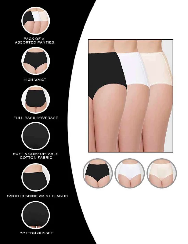 Cotton High Waist Full Coverage Everyday Wear Pack of 3  Full Brief Maxi Panty