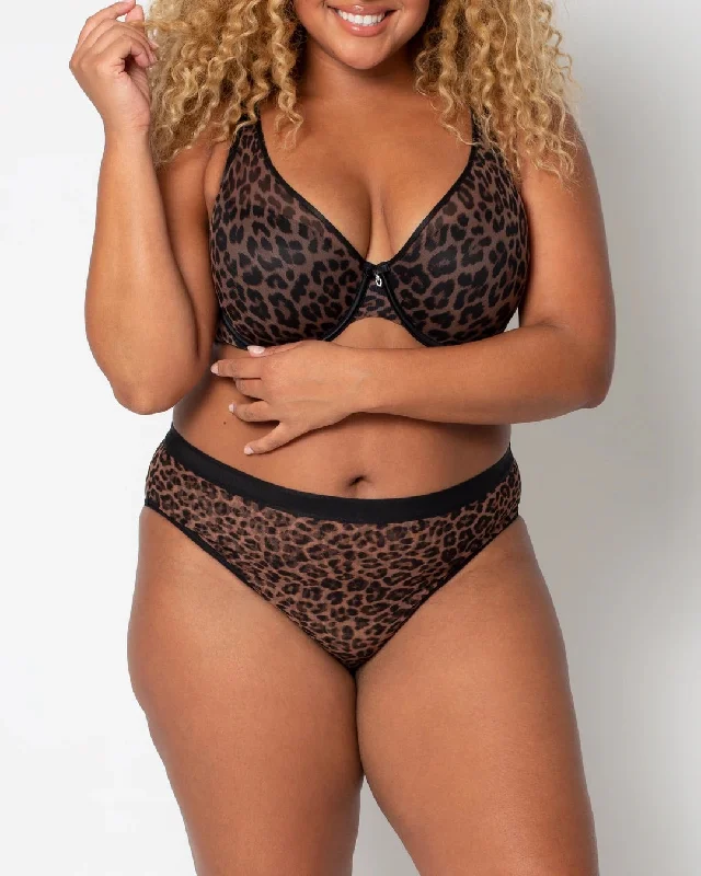 Sheer Mesh High Cut Brief - Leopard