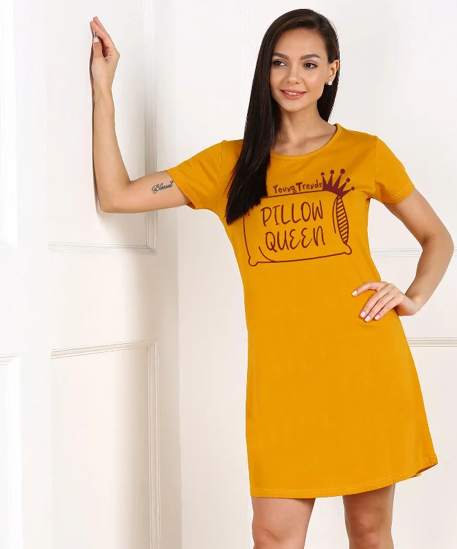 Womens Printed Halfsleeve Night  Dress - Pillow Queen