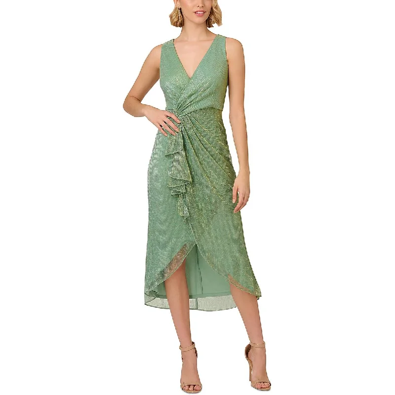 Adrianna Papell Womens Metallic Midi Cocktail And Party Dress