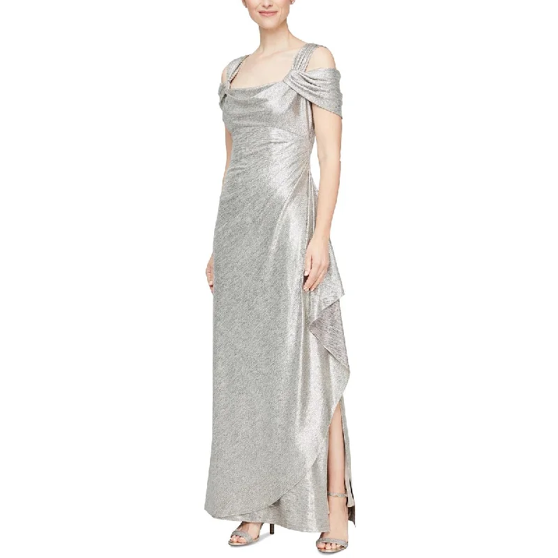 Alex Evenings Womens Metallic Cowl Neck Evening Dress