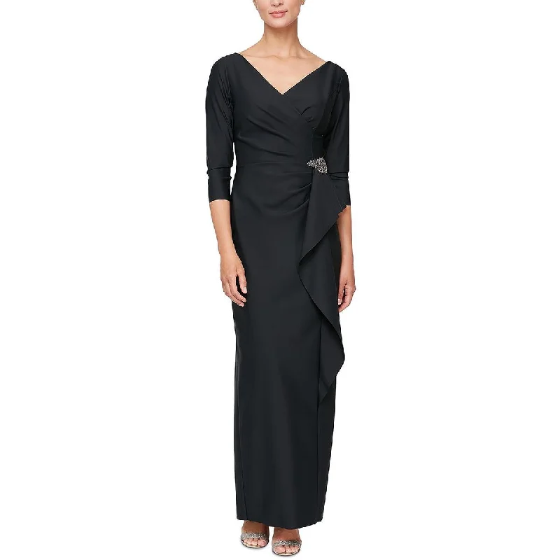 Alex Evenings Womens   Pleated Long Evening Dress