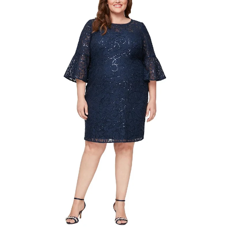 Alex Evenings Womens Plus Lace Knee-Length Cocktail And Party Dress