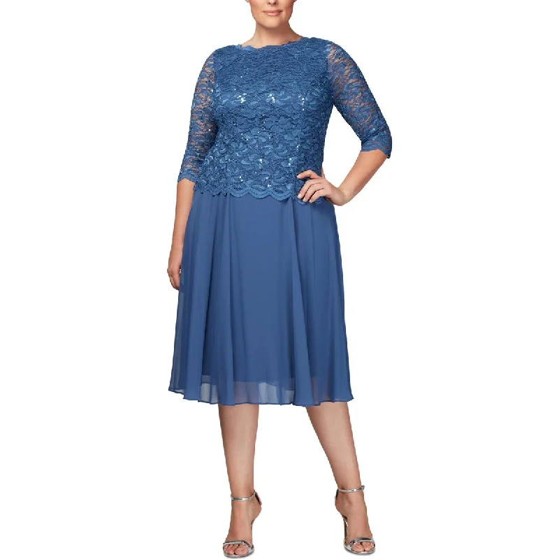 Alex Evenings Womens Plus Lace Sequin Cocktail and Party Dress