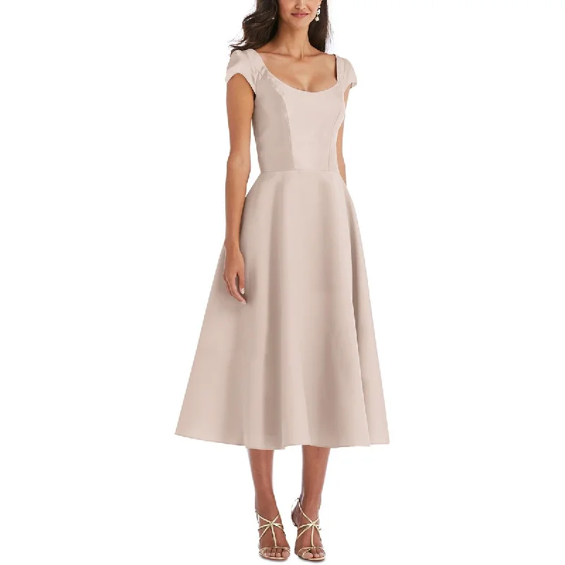 Alfred Sung Womens Satin Midi Cocktail and Party Dress