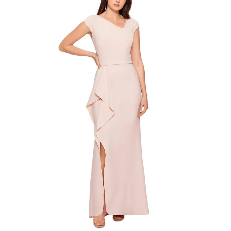 B&A by Betsy and Adam Womens Asymmetric Ruffled Evening Dress