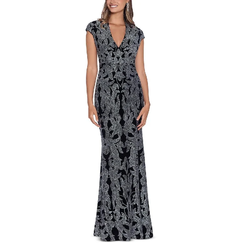 B&A by Betsy and Adam Womens Glitter Maxi Evening Dress