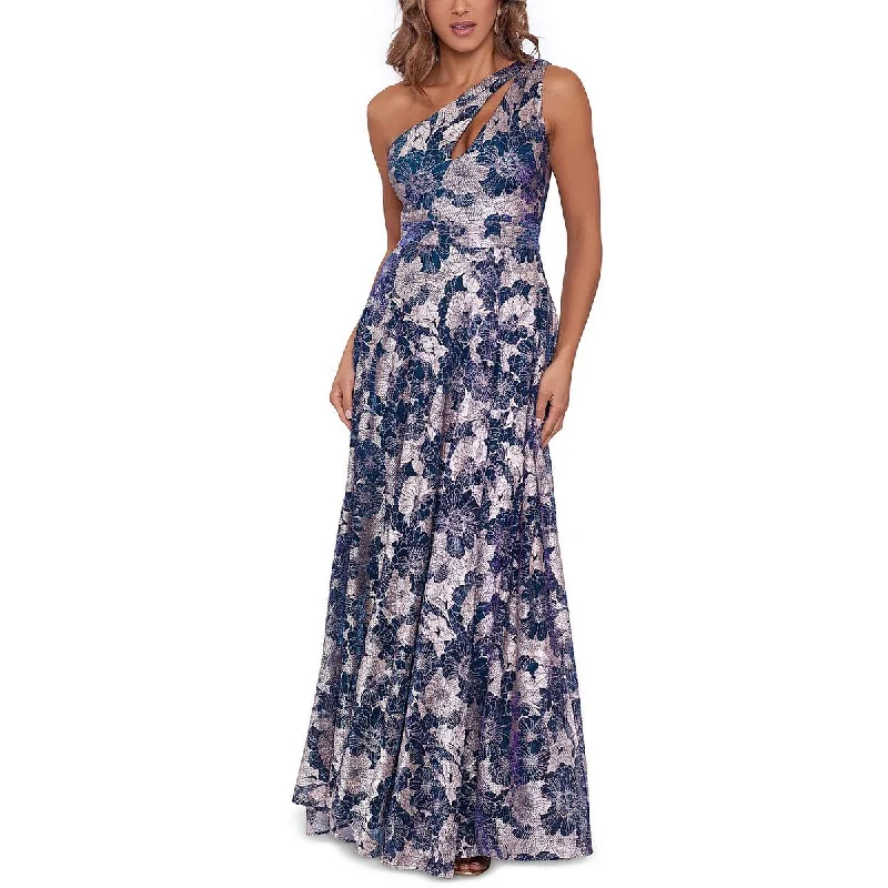 Betsy & Adam Womens   Floral Cold-Shoulder Evening Dress