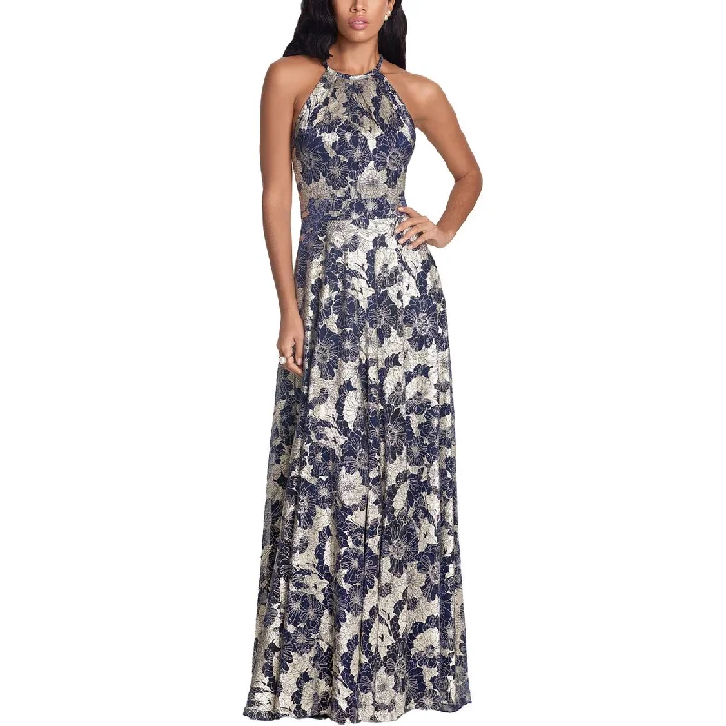 Betsy & Adam Womens Petites Metallic Crinkled Evening Dress